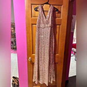 Badgley Mischka Champagne Sequin Evening Dress